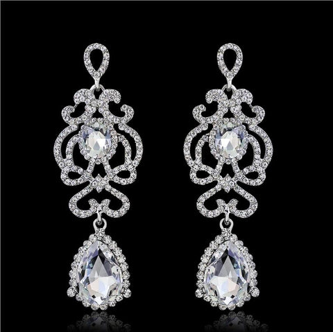 Image of Hollow Crystal Water Silver Plated Austrian Chandelier Earrings