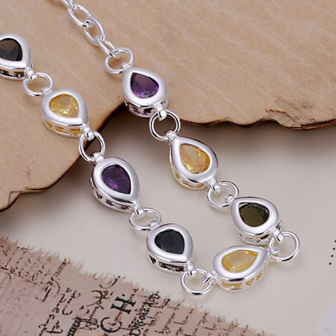 Image of Silver Plated bracelet 925 Silver bracelet colorful Tear-Drop Channel set rhinestone Bracelet~ Free Shipping