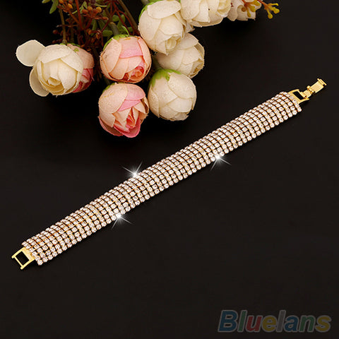 Image of Women's Roman Golden Silver Rhinestone Wedding Party Mesh   Cuff Bangle Bracelet