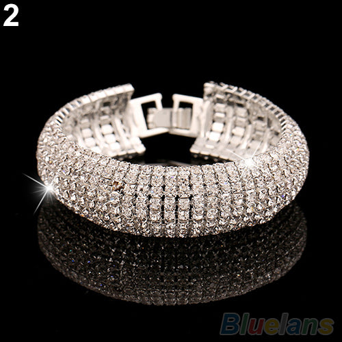 Rhinestone Mesh Cuff Bracelet in Gold or Silver