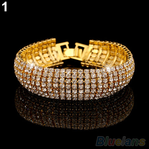 Image of Rhinestone Mesh Cuff Bracelet in Gold or Silver
