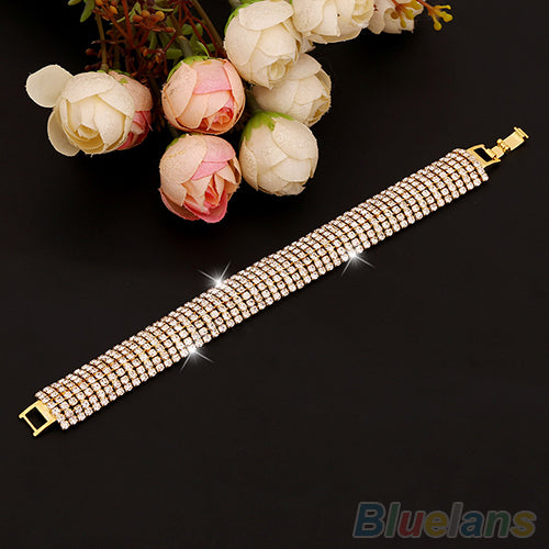 Rhinestone Mesh Cuff Bracelet in Gold or Silver