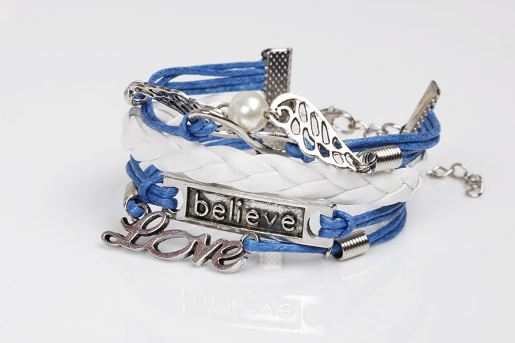 Leather "Believe&Love" adjustable bracelet