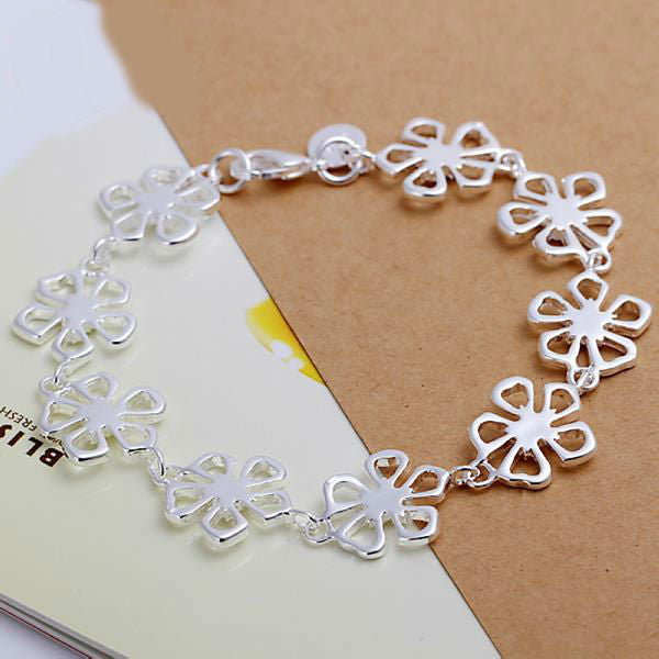 Hot Sale Silver Plated Jewelry Set,Cheap Bridal Party Sets,Simple Flower Fashion Silver Bangle Bracelet Earring Ring Four-piece