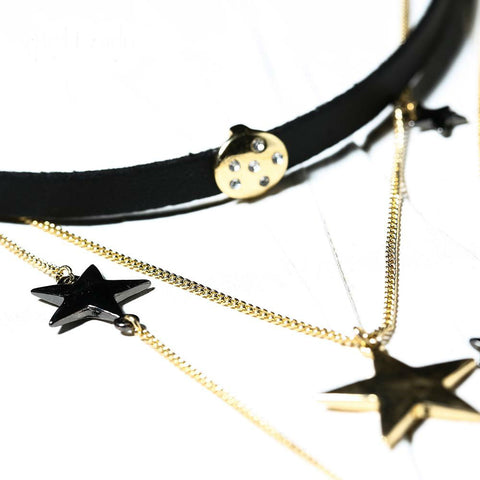 Image of Moon and the Stars Necklace Leather choker necklace jewelry