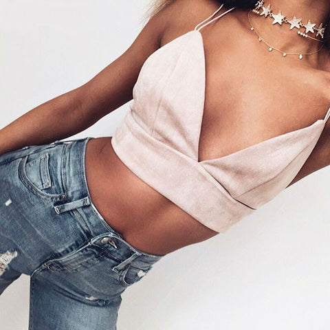 Image of Ultra Suede Camisole Bralette Crop Top Sexy Pink Strappy Suede Cami Camisole Women Tops