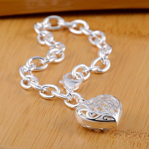 Sterling Silver Plated Heart Bangle Bracelet Charm