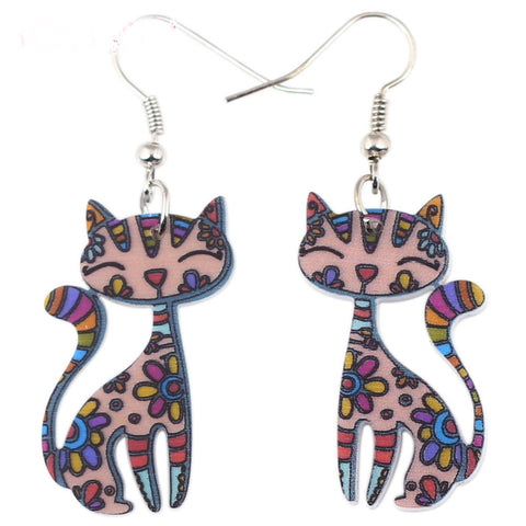 Image of Cat Earrings Dangle Long Acrylic Pattern Earring Jewelry