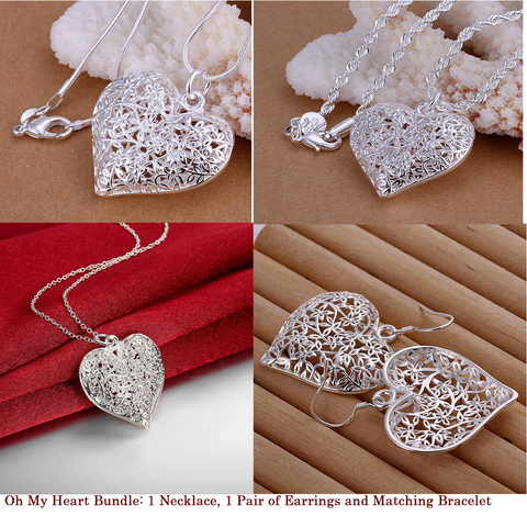 Image of Sand Flower heart Bundle pendant 1mm 18" snake/2mm 20" twist rope necklace chain, bracelet and earrings