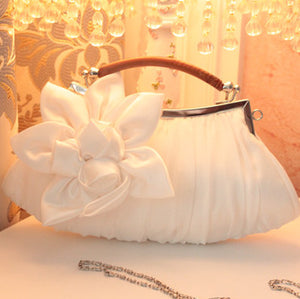 Women Handbag white Wedding stain silk Flower bridal/bridesmaid Bag Women Clutch/prom/party/shoulder Bag