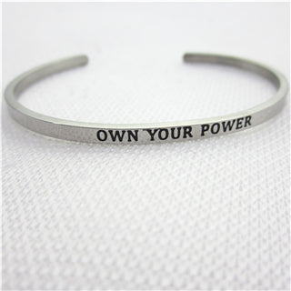 Image of Stainless Steel Engraved Positive Inspirational Quote Hand Stamped BAR Cuff Bracelet Mantra Bangle for women (COLOR:SILVER)