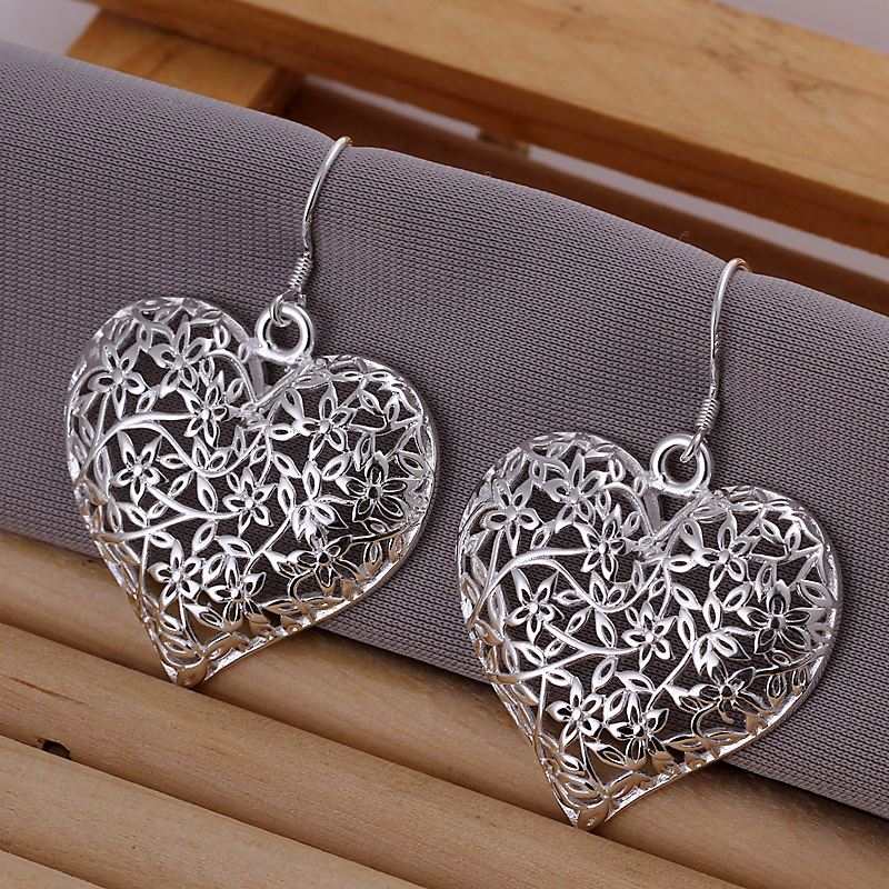 Silver Sand Flower Heart Earrings