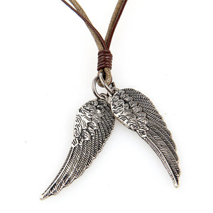 100% Genuine Leather Angel Wings Necklace Punk Vintage Jewelry - FREE SHIPPING