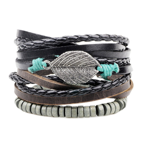 Image of Leather & Leaf bracelet handmade leather jewelry