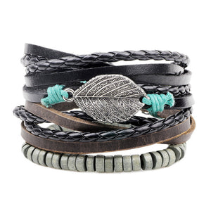Leather & Leaf bracelet handmade leather jewelry - Free Shipping