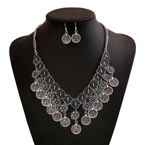 Image of Geometric Multilayer Tassel Necklace  and Earring Set