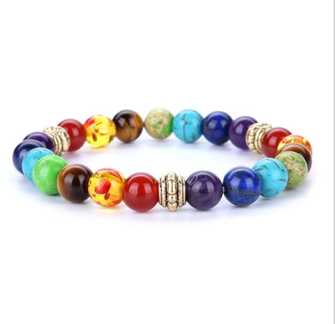 Image of Rainbow 8mm Chakra Beads Bracelet Stone Agate Bracelet Bangle