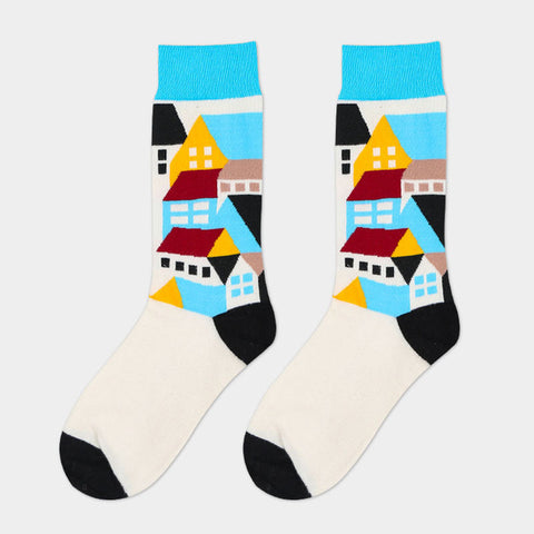 Image of Mens Striped Cotton Jacquard Socks Colorful Art Socks