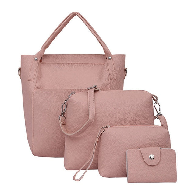 4pcs Women Bag Fashion Leather Messenger Bags Four Set Handbags Shoulder Bags Purse Four Pieces Tote Bag Crossbody Wallet