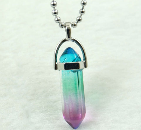 Image of Natural Stone Chakra Crystal pendant in Titanium in stainless steel necklace