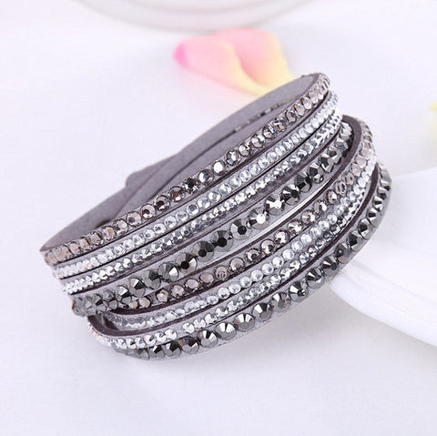 Image of Leather Wrap Bracelet Rhinestone Crystal