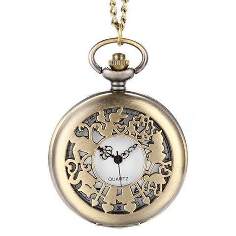 Image of Vintage Steampunk Hollow Flower Quartz Pocket Watch Necklace Pendant Chain
