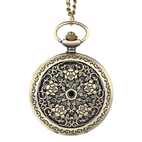 Image of Vintage Steampunk Hollow Flower Quartz Pocket Watch Necklace Pendant Chain