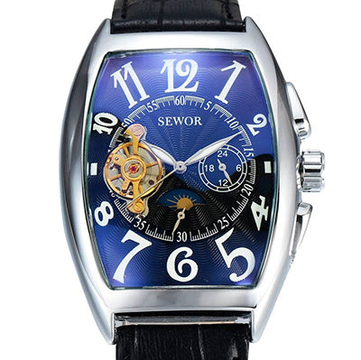 Tourbillon Clock Tonneau Watch Automatic Wristwatch Mechanical