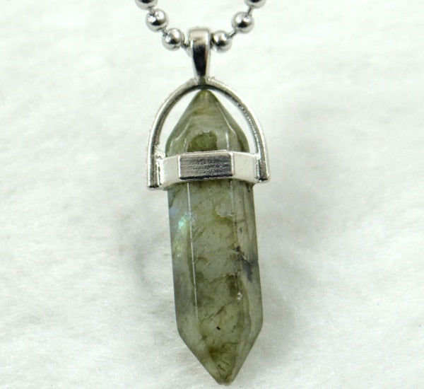 Natural Stone Chakra Crystal pendant in Titanium in stainless steel necklace