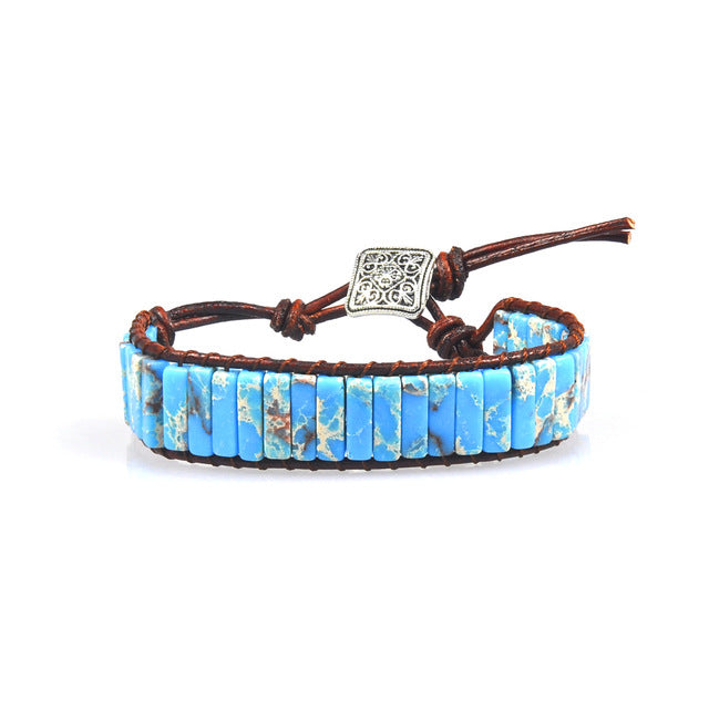 Chakra Bracelet Jewelry Handmade Multi Color Natural Stone Tube Beads Leather Wrap Couples Bracelets Creative Hologram Bracelets