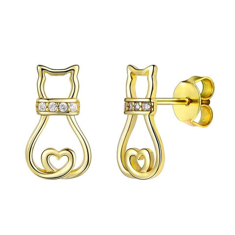 Image of Cat Heart Stud Earrings in 925 Sterling Silver