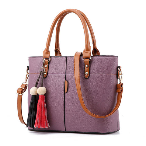 Image of Tassel Tote Bag Women Soft Leather Ladies Handbag Crossbody Messenger Bag
