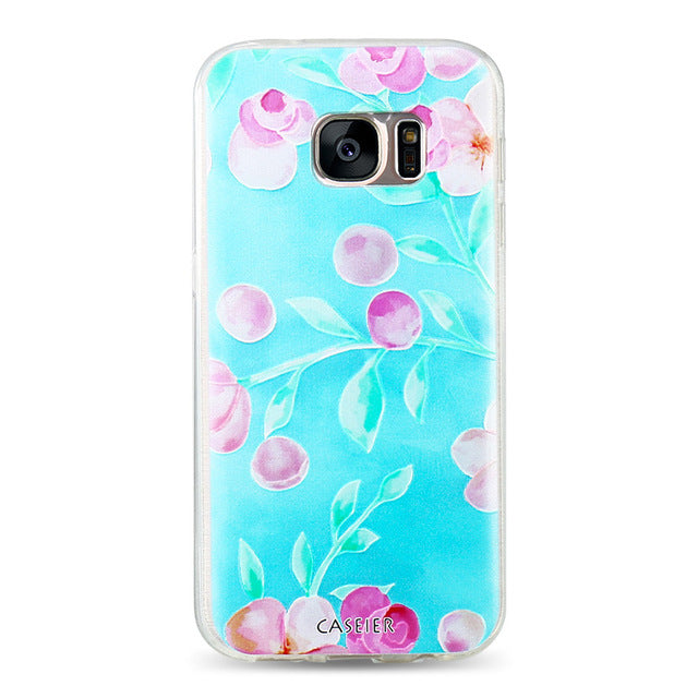 Floral Flowers Leaves Phone Case For Samsung Galaxy S6 S7 Edge S8 Plus Note 8 Cases Capa Soft TPU Flowers Cover Silicone Shell Coque