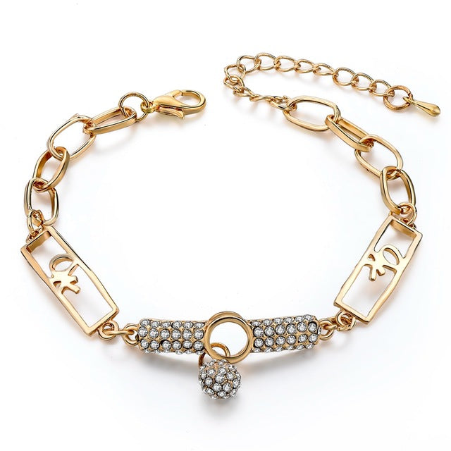 Art Deco Style Natural Stone Charm Bracelets & Bangles on gold chain