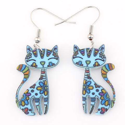 Image of Cat Earrings Dangle Long Acrylic Pattern Earring Jewelry