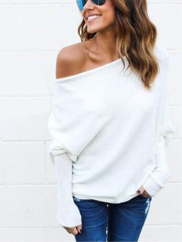 Image of Off Shoulder Oversized Winter Off Shoulder Oversized Knitted Sweaters Ladies Runway Sweaters Winter Tops